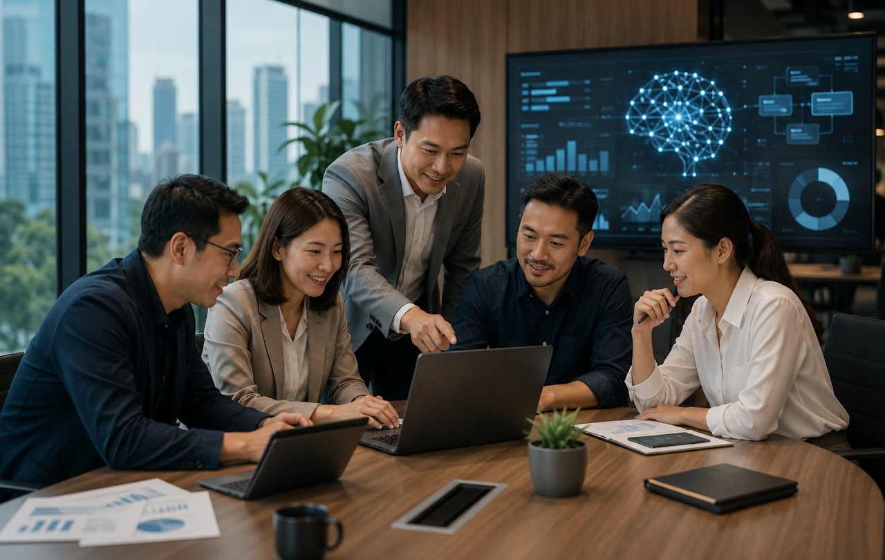 The S9 Task Force reviewing AI-driven business insights together in the office
